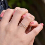 14 Ayar Altın Üç Sıra Taşlı Yüzük - Görsel 2